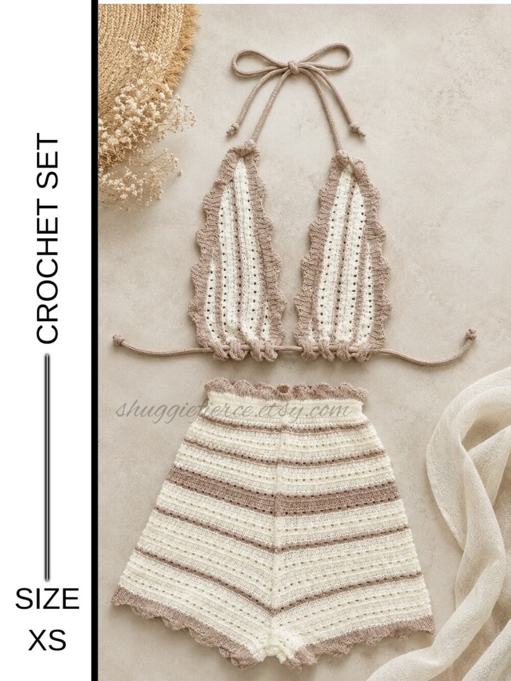MSRP $39 ✨BOUTIQUE BRAND 2-Piece Knit Halter Top & Hot Pant Shorts Set |Size XS✨